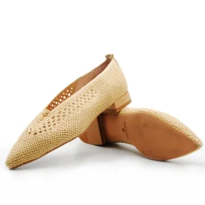 DUIT 5306 azul, Beige y cuero Rafia calado manoletina mujer