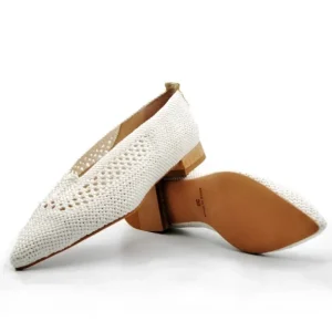 DUIT 5306 azul, Beige y cuero Rafia calado manoletina mujer