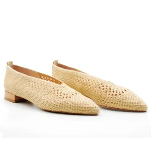 DUIT 5306 azul, Beige y cuero Rafia calado manoletina mujer