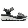 PAULA URBAN 5-473 negro y blanco Sandalia cuña velcro mujer