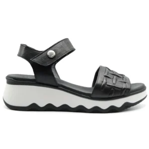 PAULA URBAN 5-473 negro y blanco Sandalia cuña velcro mujer