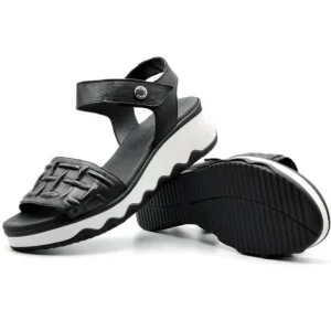 PAULA URBAN 5-473 negro y blanco Sandalia cuña velcro mujer