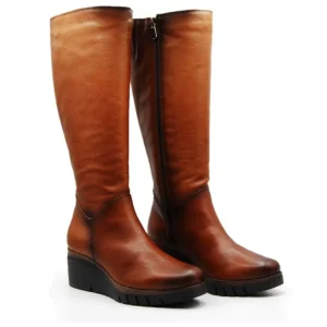 PAULA URBAN 10-1139 Texas negro y cuero Bota alta cuña mujer