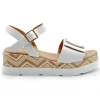 REPO 50259 Blanco y cuero Sandalia casual cuña media mujer