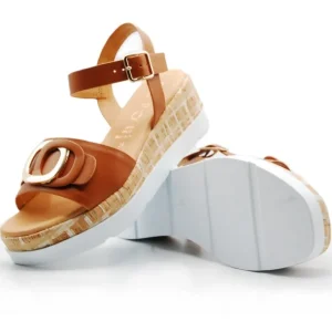REPO 50208 Cuero y Blanco Sandalia cuña mujer