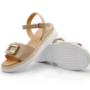 REPO 10411 Taupe y Blanco Sandalia cuña media adorno mujer