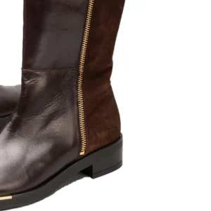 WONDERS C-5407 Negro y marron. Bota plana cremallera mujer