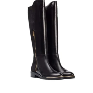WONDERS C-5407 Negro y marron. Bota plana cremallera mujer
